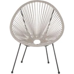 2 Accent Chair Set Round Rattan Weave Steel Living Room Light Grey Acapulco II -Outdoor Furniture Store 40130762 5