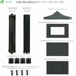 VOUNOT 3x3m Heavy Duty Gazebo With 4 Sides, Pop Up Gazebo Fully Waterproof Party Tent With Roller Bag And Leg Weights, Grey -Outdoor Furniture Store 40604590 2