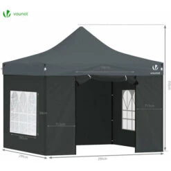 VOUNOT 3x3m Heavy Duty Gazebo With 4 Sides, Pop Up Gazebo Fully Waterproof Party Tent With Roller Bag And Leg Weights, Grey -Outdoor Furniture Store 40604590 3