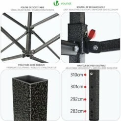 VOUNOT 3x3m Heavy Duty Gazebo With 4 Sides, Pop Up Gazebo Fully Waterproof Party Tent With Roller Bag And Leg Weights, Grey -Outdoor Furniture Store 40604590 5