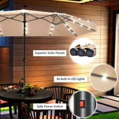 4.6m Double-Sided Parasol Outdoor Extra Large Umbrella W/ Solar LED Lights -Outdoor Furniture Store 40633928 5