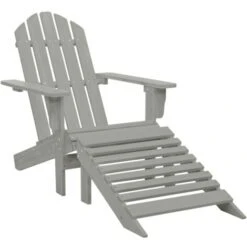 Garden Adirondack Chair With Ottoman&Table Solid Fir Wood Grey VidaXL -Outdoor Furniture Store 41987965 5