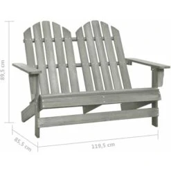 2-Seater Garden Adirondack Chair Solid Fir Wood Grey VidaXL -Outdoor Furniture Store 41990212 3