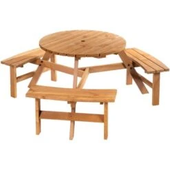 Outsunny 6 Person Fir Wood Parasol Table Bench Set Outdoor Garden Patio Dining