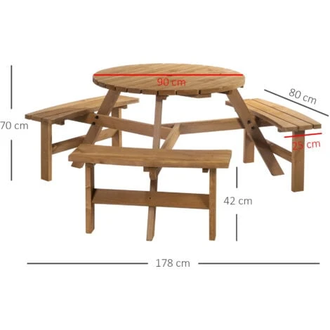 Outsunny 6 Person Fir Wood Parasol Table Bench Set Outdoor Garden Patio Dining 4 Outsunny 6 Person Fir Wood Parasol Table Bench Set Outdoor Garden Patio Dining - Image 2