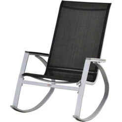 Outsunny Rocking Chair Sun Lounger Garden Seat High Back Texteline Black