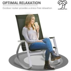 Outsunny Rocking Chair Sun Lounger Garden Seat High Back Texteline Black -Outdoor Furniture Store 4249531 4