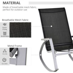 Outsunny Rocking Chair Sun Lounger Garden Seat High Back Texteline Black -Outdoor Furniture Store 4249531 5