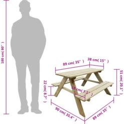 Kid's Picnic Table 89 X 89.6 X 50.8 Cm Pinewood VidaXL -Outdoor Furniture Store 4270486 3