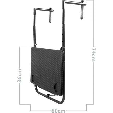 PrimeMatik - Rectangular Adjustable Balcony Table 60x36cm Black Imitation Wood Braiding 4 PrimeMatik - Rectangular Adjustable Balcony Table 60x36cm Black Imitation Wood Braiding - Image 2