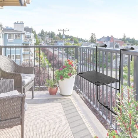 PrimeMatik - Rectangular Adjustable Balcony Table 60x36cm Black Imitation Wood Braiding 5 PrimeMatik - Rectangular Adjustable Balcony Table 60x36cm Black Imitation Wood Braiding - Image 3