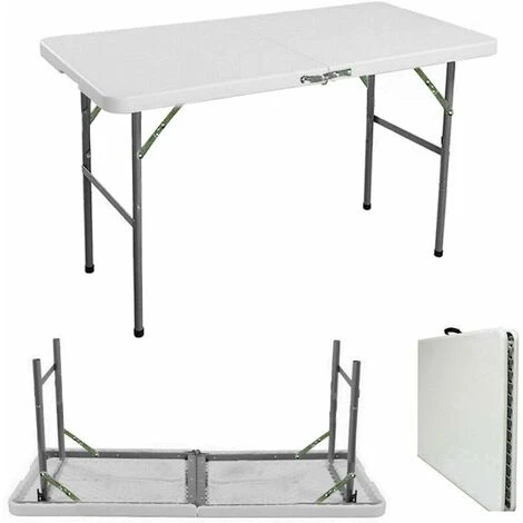 Folding Table 4FT/120CM Heavy Duty Portable Adjustable Height Picnic Camping Table For Garden, Catering, Camping, BBQ Party, Outdoor Activities, White Handy Fold- In-Half Table 3 Folding Table 4FT/120CM Heavy Duty Portable Adjustable Height Picnic Camping Table For Garden, Catering, Camping, BBQ Party, Outdoor Activities, White Handy Fold- In-Half Table