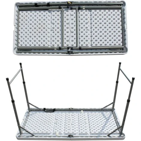 Folding Table 4FT/120CM Heavy Duty Portable Adjustable Height Picnic Camping Table For Garden, Catering, Camping, BBQ Party, Outdoor Activities, White Handy Fold- In-Half Table 6 Folding Table 4FT/120CM Heavy Duty Portable Adjustable Height Picnic Camping Table For Garden, Catering, Camping, BBQ Party, Outdoor Activities, White Handy Fold- In-Half Table - Image 4