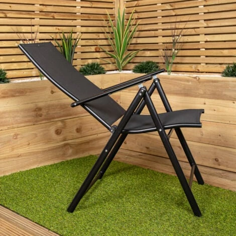 Multi Position High Back Reclining Garden / Outdoor Folding Chair In Black 4 Multi Position High Back Reclining Garden / Outdoor Folding Chair In Black - Image 2