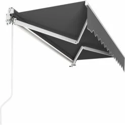 Homfa Manual Retractable Awning , Retractable Awning With Crank Handle, Hand Crank, Sun Protection, Anti-UV And Waterproof, Made Of Metal And Polyester, For Courtyard, Balcony, Restaurant, Cafe, Gray, -Outdoor Furniture Store 46856254 3
