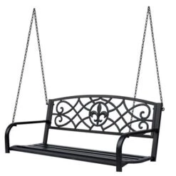 Outsunny Outdoor Steel Fleur-De-Lis Porch Swing Garden Hanging Bench Black