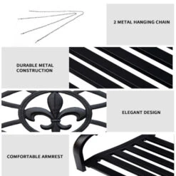 Outsunny Outdoor Steel Fleur-De-Lis Porch Swing Garden Hanging Bench Black -Outdoor Furniture Store 47146217 5