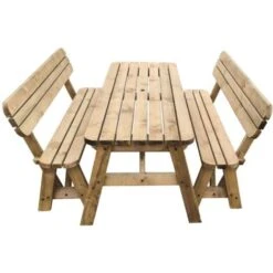 3ft (90cm) Picnic Table And Bench Set, Rustic Brown Finish, Victoria Compact With Backrest Rounded Corners -Outdoor Furniture Store 47471235 3