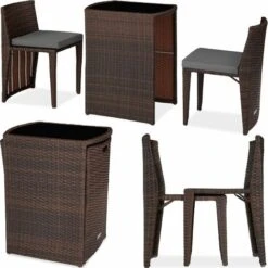 Rattan Garden Bistro Set Hamburg 2 Chairs, 1 Table - Garden Tables And Chairs, Garden Furniture Set, Outdoor Table And Chairs - Black/brown