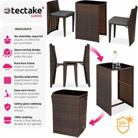 Rattan Garden Bistro Set Hamburg 2 Chairs, 1 Table - Garden Tables And Chairs, Garden Furniture Set, Outdoor Table And Chairs - Black/brown 4 Rattan Garden Bistro Set Hamburg 2 Chairs, 1 Table - Garden Tables And Chairs, Garden Furniture Set, Outdoor Table And Chairs - Black/brown - Image 2