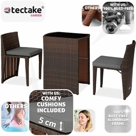 Rattan Garden Bistro Set Hamburg 2 Chairs, 1 Table - Garden Tables And Chairs, Garden Furniture Set, Outdoor Table And Chairs - Black/brown 5 Rattan Garden Bistro Set Hamburg 2 Chairs, 1 Table - Garden Tables And Chairs, Garden Furniture Set, Outdoor Table And Chairs - Black/brown - Image 3