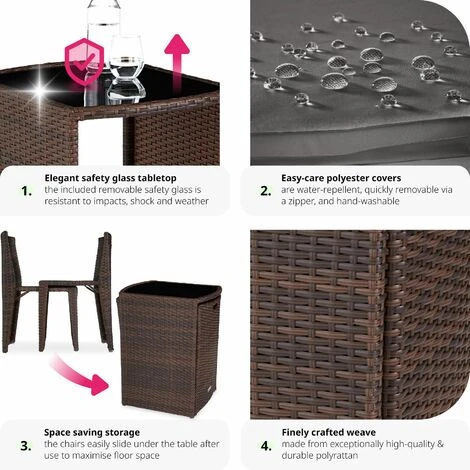 Rattan Garden Bistro Set Hamburg 2 Chairs, 1 Table - Garden Tables And Chairs, Garden Furniture Set, Outdoor Table And Chairs - Black/brown 7 Rattan Garden Bistro Set Hamburg 2 Chairs, 1 Table - Garden Tables And Chairs, Garden Furniture Set, Outdoor Table And Chairs - Black/brown - Image 5