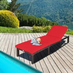 Rattan Sun Lounger 6 Positions Adjustable Deck Chaise Sunbed W/Removable Cushion