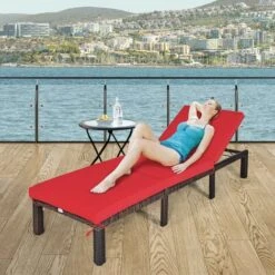 Rattan Sun Lounger 6 Positions Adjustable Deck Chaise Sunbed W/Removable Cushion -Outdoor Furniture Store 47879687 3
