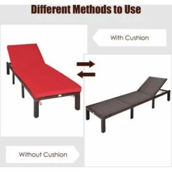 Rattan Sun Lounger 6 Positions Adjustable Deck Chaise Sunbed W/Removable Cushion -Outdoor Furniture Store 47879687 4