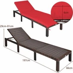 Rattan Sun Lounger 6 Positions Adjustable Deck Chaise Sunbed W/Removable Cushion -Outdoor Furniture Store 47879687 5