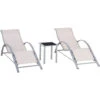 Outsunny 3 Pieces Lounge Chair Set Garden Sunbathing Chair W/ Table Silver -Outdoor Furniture Store 48446105 1