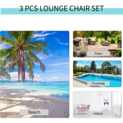 Outsunny 3 Pieces Lounge Chair Set Garden Sunbathing Chair W/ Table Silver -Outdoor Furniture Store 48446105 5