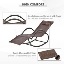 Outsunny Zero Gravity Rocking Lounge Chair Pillow Garden Outdoor Furniture Brown -Outdoor Furniture Store 48446229 5