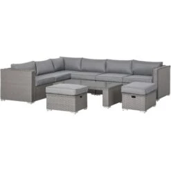 Outsunny 6PC PE Rattan Corner Sofa Set Outdoor Conservatory Furniture W/ Cushion
