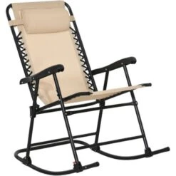 Outsunny Folding Rocking Chair Outdoor Portable Zero Gravity Chair Beige