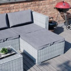 Hampton Rattan Garden Furniture 4 Seater Outdoor Corner Sofa Table Set, Grey-No-Cover -Outdoor Furniture Store 49193874 3