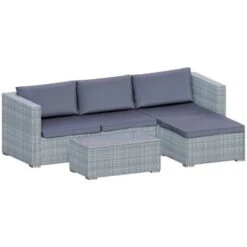 Hampton Rattan Garden Furniture 4 Seater Outdoor Corner Sofa Table Set, Grey-No-Cover -Outdoor Furniture Store 49193874 4