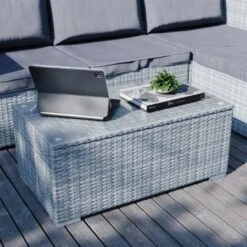 Hampton Rattan Garden Furniture 4 Seater Outdoor Corner Sofa Table Set, Grey-No-Cover -Outdoor Furniture Store 49193874 5