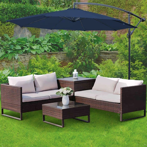 Greenbay 3m Garden Banana Parasol Patio Sun Shade Shelter Crank Hanging Rattan Cantilever Umbrella Blue 3 Greenbay 3m Garden Banana Parasol Patio Sun Shade Shelter Crank Hanging Rattan Cantilever Umbrella Blue