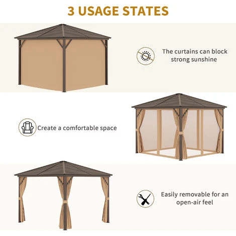 Outsunny 3x3(m) Hardtop Gazebo Outdoor Shelter W/ Steel Roof & Aluminium Frame 7 Outsunny 3x3(m) Hardtop Gazebo Outdoor Shelter W/ Steel Roof & Aluminium Frame - Image 5