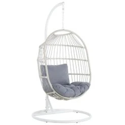 Hanging Egg Chair Beige Boho Rope Steel Stand Wicker Soft Cushion Alba