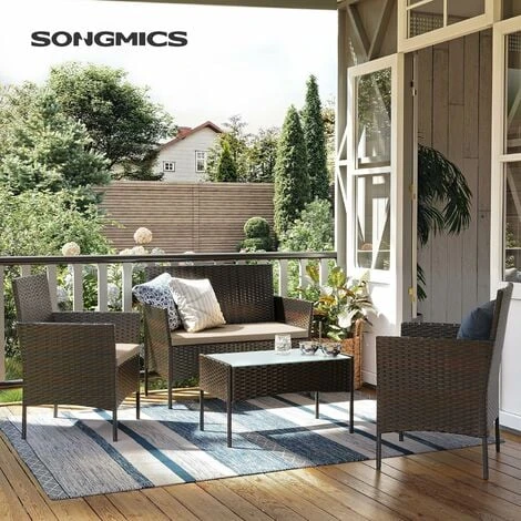 Songmics Garden Furniture Sets, Polyrattan Outdoor Patio Furniture, Conservatory PE Wicker Furniture, For Patio Balcony Backyard, Brown And Taupe GGF002K01 3 Songmics Garden Furniture Sets, Polyrattan Outdoor Patio Furniture, Conservatory PE Wicker Furniture, For Patio Balcony Backyard, Brown And Taupe GGF002K01