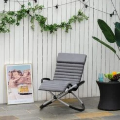 Outsunny Breathable Mesh Rocking Chair Design Orbital Mat Removable Black Grey -Outdoor Furniture Store 50886409 3