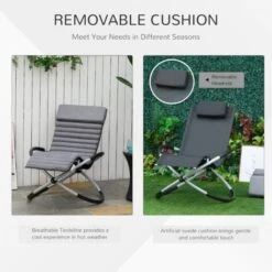 Outsunny Breathable Mesh Rocking Chair Design Orbital Mat Removable Black Grey -Outdoor Furniture Store 50886409 4