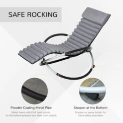 Outsunny Breathable Mesh Rocking Chair Design Orbital Mat Removable Black Grey -Outdoor Furniture Store 50886409 5