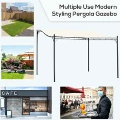 Outsunny 4 X 3M Wall Mounted Awning Free Stand Canopy Shade Porch Pergola Cream -Outdoor Furniture Store 50886422 4