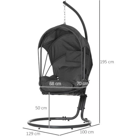 Outsunny Hanging Egg Chair Swing Hammock Chair W/ Stand Retractable Canopy Grey 4 Outsunny Hanging Egg Chair Swing Hammock Chair W/ Stand Retractable Canopy Grey - Image 2