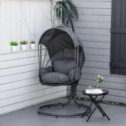 Outsunny Hanging Egg Chair Swing Hammock Chair W/ Stand Retractable Canopy Grey 9 Outsunny Hanging Egg Chair Swing Hammock Chair W/ Stand Retractable Canopy Grey -Outdoor Furniture Store 50886448 3