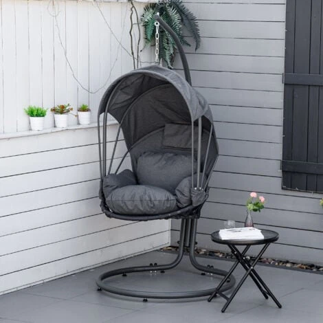 Outsunny Hanging Egg Chair Swing Hammock Chair W/ Stand Retractable Canopy Grey 5 Outsunny Hanging Egg Chair Swing Hammock Chair W/ Stand Retractable Canopy Grey - Image 3