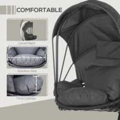 Outsunny Hanging Egg Chair Swing Hammock Chair W/ Stand Retractable Canopy Grey 11 Outsunny Hanging Egg Chair Swing Hammock Chair W/ Stand Retractable Canopy Grey -Outdoor Furniture Store 50886448 5